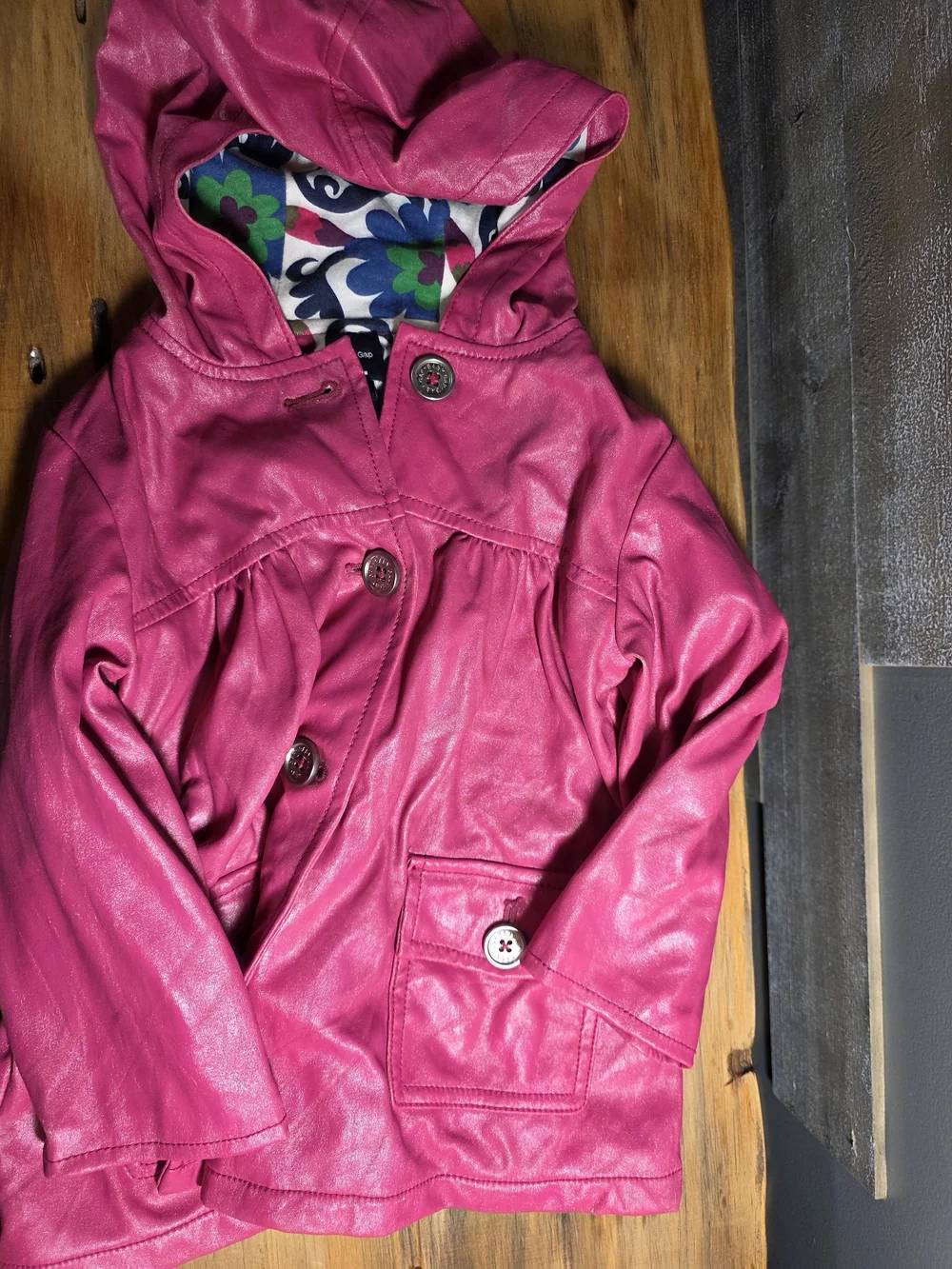GAP Girls' Hot Pink Hooded Raincoat with Floral Lining